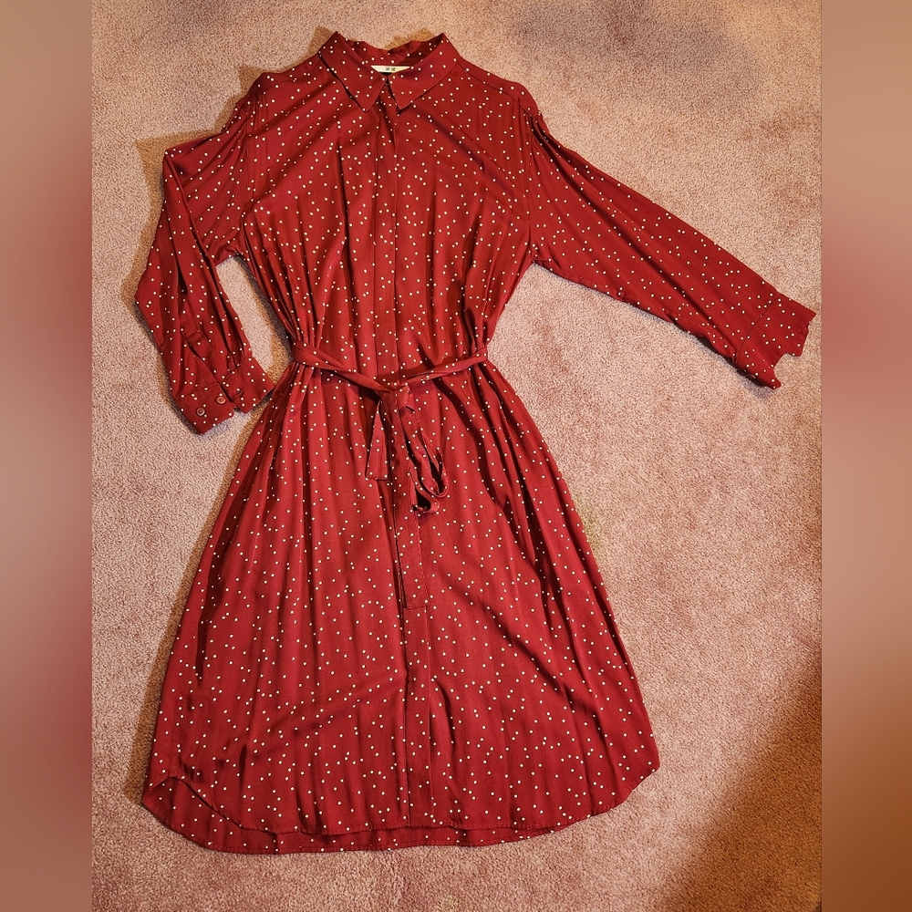 NWOT Uniqlo Red polka dot Shirt Dress S